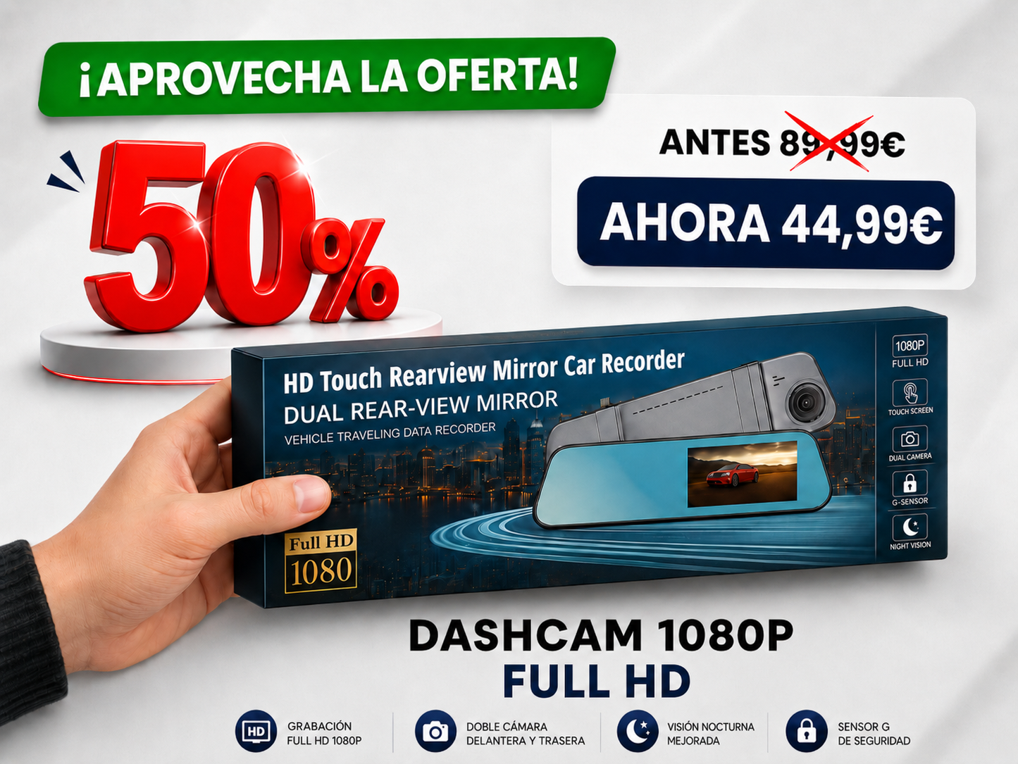 Dashcam con cámara de marcha atrás 1080p