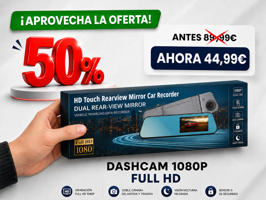 Dashcam con cámara de marcha atrás 1080p